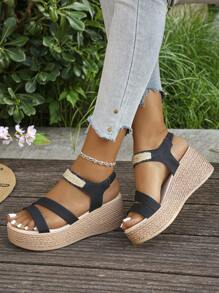 1 par de sandalias casuales con plataforma y tacón de cuña grueso, impermeables, para adolescentes, de verano