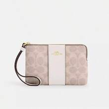 Coach Corner Zip Wristlet Wallet Bag For Women Small Wrist Clutch Purse Leather Cell Phone Wallet Women's Mini Handbag With Detachable Wrist Strap