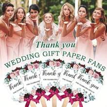 10/20 件婚礼派对礼物手扇，婚礼礼物，适合宾客，毕业典礼，庆祝装饰，感谢您与我们一起庆祝，折叠手持扇，复古波西米亚风新娘婚礼礼物，伴娘，舞蹈，优雅玫瑰花婚礼扇，木质手柄和丝带，供宾客使用，感谢装饰