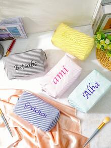 Personalized Embroidered Seersucker Makeup Bag,Bridesmaid Gift Bridal Party Gifts, Gift For Her, Custom Toiletry Bag, Cosmetic Bag,Personalized Makeup Bag With Name, Custom Makeup Bag Organizer, Monogram Make Up Bag - Multicolor - View 3