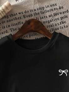 蝴蝶结印花宽肩宽松短袖T恤上衣