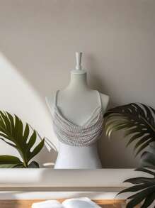 1PC Sexy, Fashionable, Personalized, Exquisite, Multi-Layered Faux Pearl Chest Chain Top Chain, Wedding Party Accessories