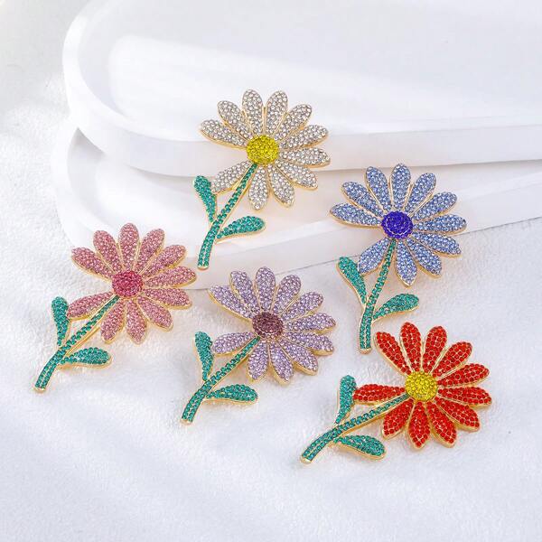 1pc Elegant Daisy Design Zinc Alloy Women Brooch, Fashionable Accessory For Summer Outfits, Backpack, Hat Backpack For School