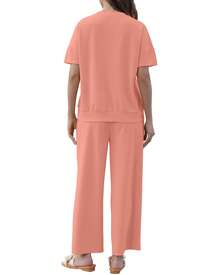 Women's 2 Piece Summer Outfits 2026 Short Sleeve Tops Wide Leg Crop Pant Sets Casual Tracksuit - 粉色 - 查看 6