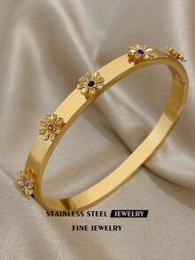 精致的不锈钢手链，饰有人造锆石花，18k 镀金，适合日常佩戴或作为礼物。 - 可愛鑲鑽小花 - 查看 15