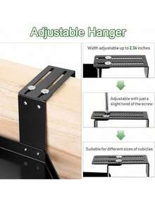 Office Cubicle Shelf Storage Organizer Accessories Height Adjustable Cubicle Corner Shelf With Hooks (Black, Double Layer) - Black - View 4