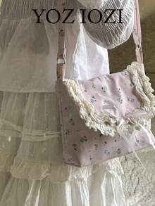 1 件粉色碎花磁扣斜挎包，时尚、休闲、轻便、田园风格、甜美可爱，适合女性 - 粉色 - 查看 1