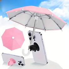 Sanrio Miniaturowy parasol do smartfonów z uniwersalnym uchwytem na przyssawkę w kształcie świni, zewnętrzny antyodblaskowy daszek przeciwsłoneczny, wykonany z włókna poliestrowego, odporny na deszcz i słońce, folia ochronna na ekran