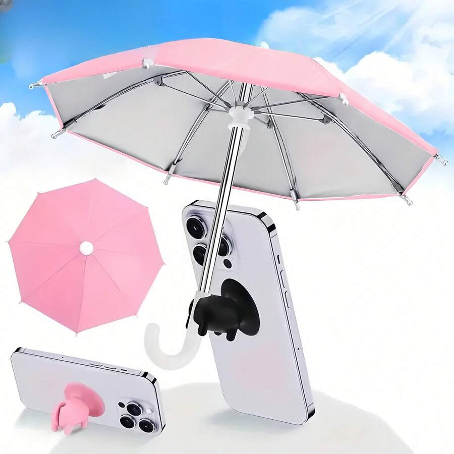 Sanrio Miniaturowy parasol do smartfonów z uniwersalnym uchwytem na przyssawkę w kształcie świni, zewnętrzny antyodblaskowy daszek przeciwsłoneczny, wykonany z włókna poliestrowego, odporny na deszcz i słońce, folia ochronna na ekran