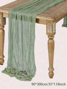 1/2/5pcs Polyester Light Green Pleated Design Table Runner,For Festive Birthday Party Decorations Wedding Accessories Holiday Home Party Room Table Decoration,Babyshower Bridal Shower Decor Table Cloth,Banquets Party Table Flag,Cheesecloth Table Runner,Wedding Decor ﻿