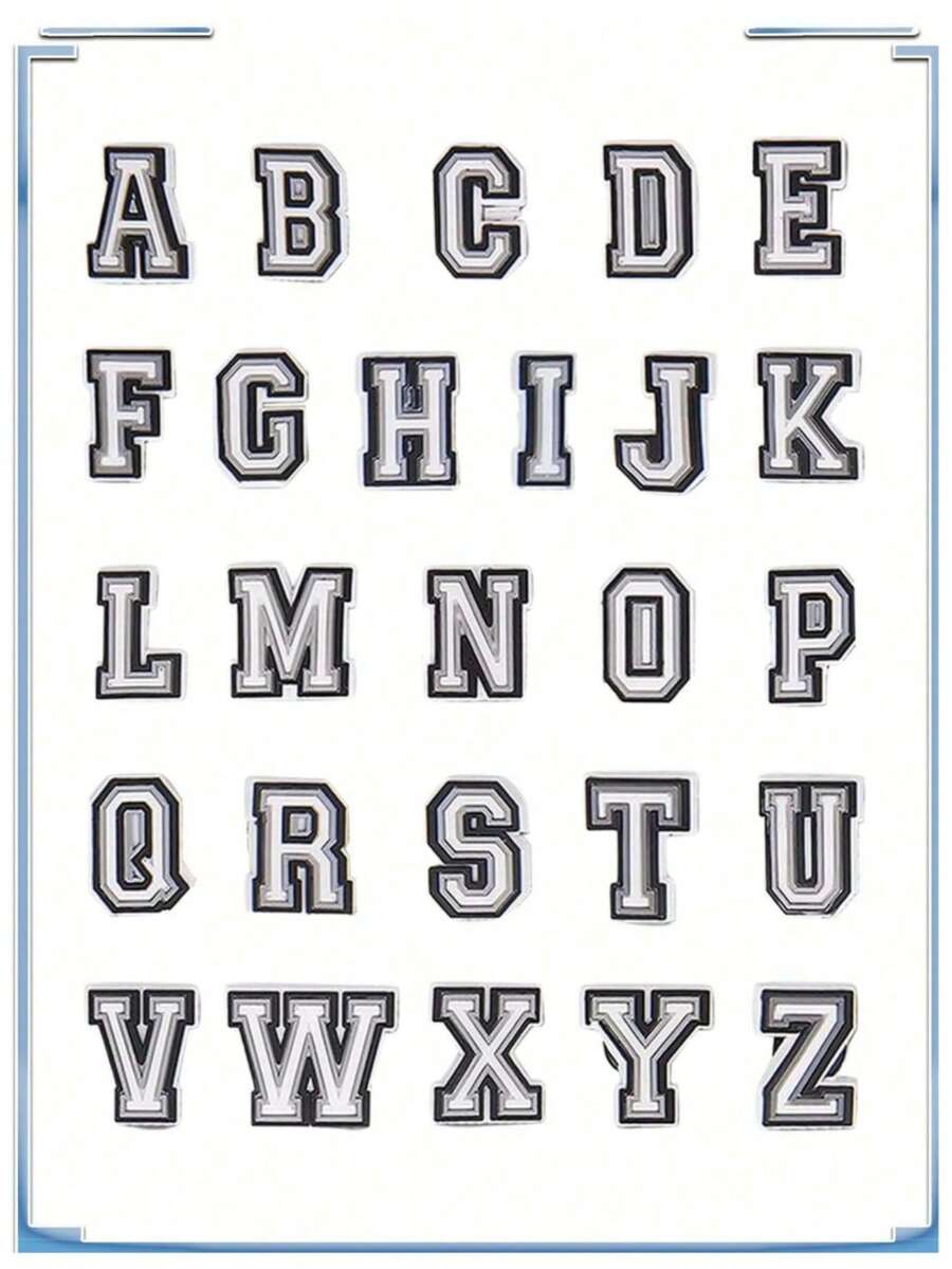 26 Stücke Buchstaben- und Zahlen-Charms-Set für DIY Schuhe, Bubble Hausschuhe und Strandtasche Zubehör - perfekt als Weihnachts- und Geburtstagsgeschenk - Schwarz und Weiss - Übersicht 1