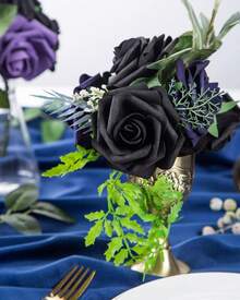 25Pcs Artificial Roses Flowers Fake Roses With Stems Real Touch Foam Flowers For DIY Wedding Bouquet Baby Shower Centerpiece Floral Arrangement Party Home Decor(Dark Red) - Black - View 3