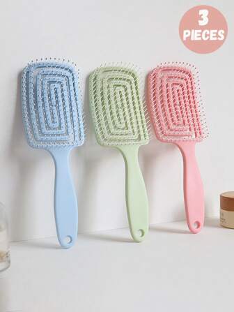 Set di 3/2/1 pettini da ragazza a forma di costoletta di maiale morbida per massaggio, con anello a forma di macaron, indispensabili per la cura dei capelli, accessori per capelli, adatti per la cura dei capelli e la parrucchieria nei saloni di bellezza e per i viaggi