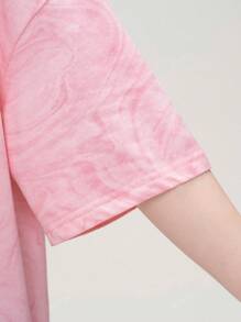 New Loose Fit Light Pink Water Color Painting Print T-Shirt, Fashionable Casual Women Tees