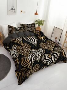 Set de huse de pilotă cu 3 bucăți și imprimeu leopard (1 husă de pilotă + 2 fețe de pernă, fără miez), cu un design sexy și atractiv cu imprimeu leopard, moale și prietenos cu pielea, calmant pentru oboseala vizuală, potrivit pentru toate anotimpurile, închidere cu fermoar, potrivit pentru hotel, dormitor, cameră de oaspeți și dormitor comun, hipoalergenic și ușor de întreținut, elegant, ușor, respirabil, hipoalergenic și ușor de întreținut, modern și simplu la modă.