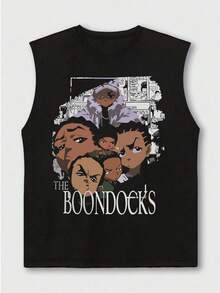 Camiseta de tirantes de hombre de 100% algodón de 220g, inspirada en "The Boondocks" - Negro - Ver 4