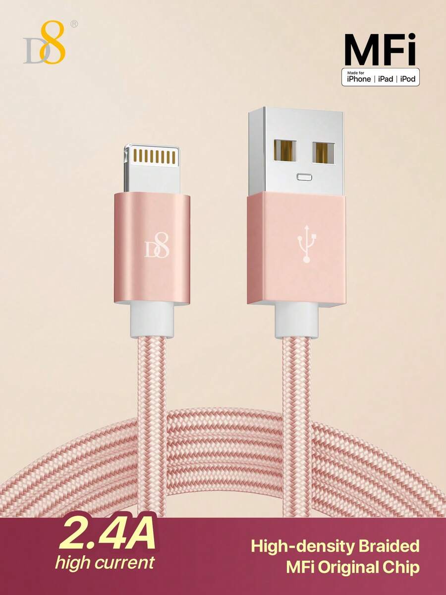 D8 充电器线，(3.3ftUSB2.0) 闪电线，优质尼龙 USB-A 转闪电线，USB 2.0 闪电充电器线，2.4A 快速充电，兼容 14 Pro/13 Mini/13/12/11 Pro MAX/XR/XS/8/7/Plus/6S/SE/iPad