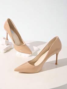 Women's High-End Glossy Apricot Shiny Pointed Toe Nude Sexy Fashion 8.5cm High Heel Pumps - 杏色 - 查看 6