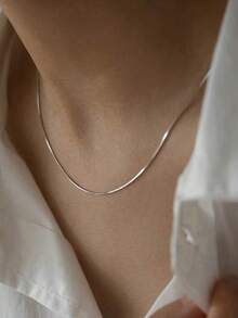 1 件简约蛇骨链钛钢精致项链，男女通用分层项链，适合作为毕业礼物 - 銀色 - 查看 4