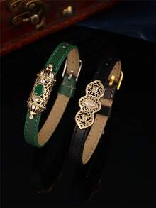 Morrocan Style Women's Metal Hollow Carved Accessory Faux Leather Bracelet Belt, Adjustable Size For Women, Party, Birthday, Anniversary Jewelry Gift - Multicolor - View 6