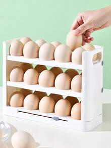 1pc Foldable Plastic Egg Holder, Anti-Slip Design, Refrigerator Egg Storage Rack, Cabinet Egg Dispenser, White Egg Organizer - With Countertop, Flip-Top Design, Kitchen Storage Solution, Space-Saving Refrigerator Side Door Rack, Suitable For Kitchen Organization - Multicolor - View 4