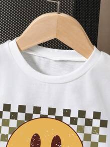 Tween Boy Cartoon Smiling Face Print Short Sleeve T-Shirt And Shorts Set