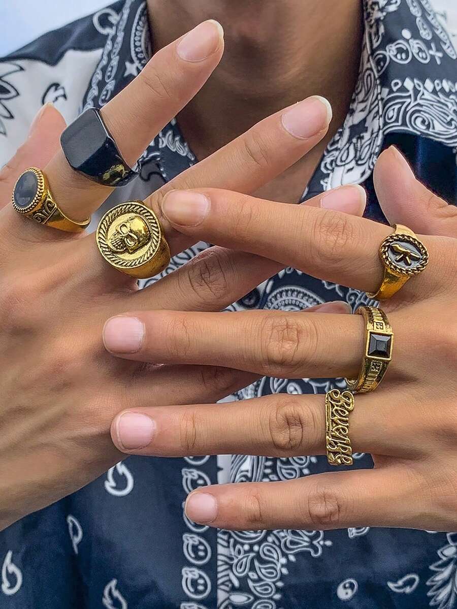 6-Piece Set Of Simple, Individual And Fashionable Men's Rings, Retro ...