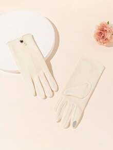 1 双纯色优雅涤纶触屏全指手套，时尚保暖，适合女士日常穿着、户外运动、驾驶、秋冬季 - A - 查看 5