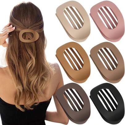 3pcs/6pcs Flat Round Hairclips Set For Women, Non-Slip Barrette, Curved Design Vintage Simple Niche Hair Accessories Claw Clips Hair Claws Hair Barrettes, School Stuff