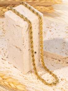 1 Peça Colar de Corrente de Aço Titanium Banhado a Ouro 18K Trançado Elegante, Múltiplos Tamanhos Disponíveis, À Prova d'Água e Resistente à Descoloração, para Mulheres