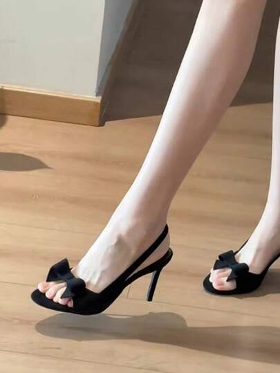 2025 New Summer Open-Toe Bowknot Suede Strap Sandals, Sexy Versatile Brown Slim High Heels For Women