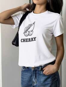 PLAYERA CHERRY PAR CERECITAS BN MANGA CORTA CUELLO RENDONDO PARA GYM CASUAL O VERANO - Blanco - Ver 2