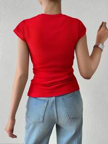 Paquete set 2 playeras dama mujer basica manga corta cuello redondo algodon 100% ajustada comoda ligera fresca - Rojo y blanco - Ver 6