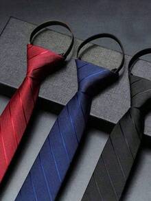 1pc Men's Knot Free Zipper Style Black Diagonal Tie Suitable For Business, Versatile, Daily Wear Men Necktie - Multicolor - View 1