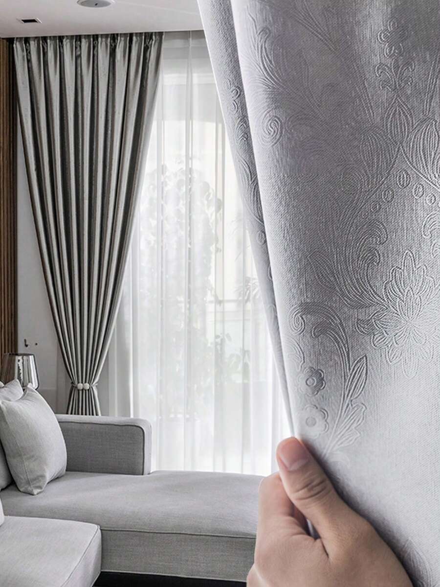 1pc Solid Color Curtain For Living Room Bedroom, Blackout, Decorative, Soundproof, Thermal Insulation, Privacy Protection, With Jacquard Craftsmanship