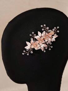 1pc Elegant Floral Crystal & Pearl Decorated Bridal Hair Clip, European Garden Wedding Bridesmaid Hair Accessory