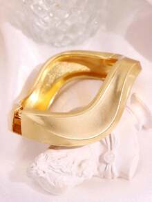 Chunky Heavy Wide Metal Geometric Bangles For Women Gold Color Matte Open Cuff Thick Asymmetrical Wave Bangle Bracelet Jewelry - Multicolor - View 14