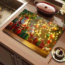 1pc Christmas Santa, Snowman & Tree Printed Silicone Coffee Drink Coaster, Anti-Slip Absorbent Washable Drainage Mat For Countertop, Kitchen, Dining Table, Holiday Decor