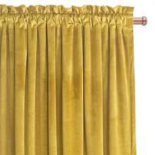 Cortina opaca de terciopelo sobre cinta, 140 x 270 cm, gruesa, adecuada para dormitorio o salón, decorativa, opaca. - Mostaza Amarilla - Ver 1