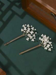 2 pièces Clips pour cheveux élégants et luxueux incrustés de cristaux et de faux perles, convenant pour les mariages/fêtes des femmes, cadeaux de mariée/demoiselle d'honneur. Peignes pour cheveux, peignes latéraux
