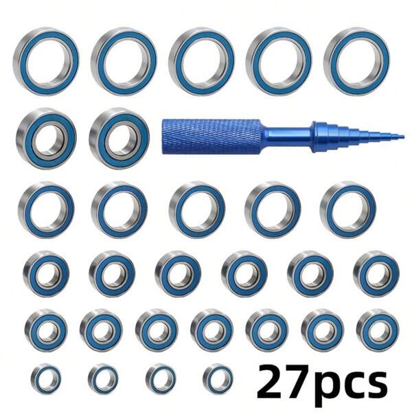 27 pièces Ensemble de roulements à billes scellés pour Traxxas Slash 4X4 - Roulements de précision haute vitesse 4WD | Roulements de voiture RC durables et résistants à la rouille | pièces de rechange pour la mise à niveau du modèle RC 1/10, le kit comprend un outil de roulement