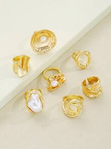 30pcs Exaggerated Chunky Vintage Coin Style Asymmetrical Metal Rings Set, Suitable For Women, Couples, Vacation, Date, Daily, Party, Gift For Mom, Friends