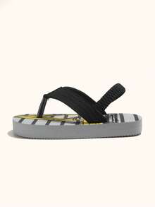 1 par de chanclas casuales planas con diseño de excavadora de dibujos animados grises para niños, con un estilo sencillo y elegante, cómodas para usar en verano (el diseño será aleatorio) - Gris - Ver 4