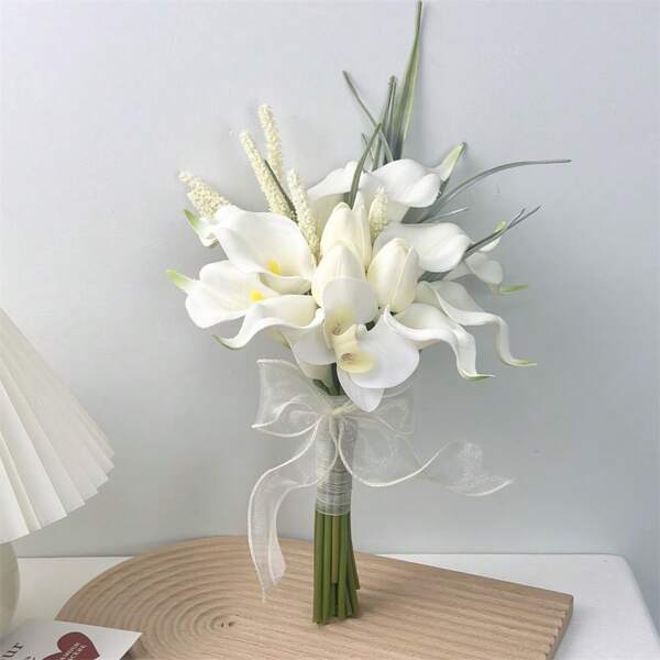 Bridal Bouquet Bridesmaid Holding Flower Real Touch Calla Lily Artificial Flowers Wedding Bridal Bouquet Floral Arrangements Decor,Wedding Photography Props Bridal Bouquets