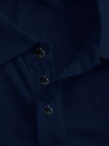 Camisa tipo polo de manga corta casual con logo bordado para hombres, para verano - Azul Marino - Ver 7