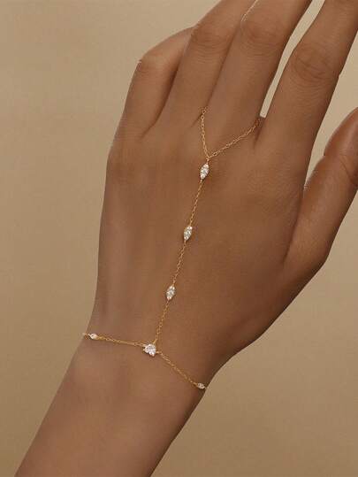 EleRunis 1pc 925 Sterling Silver Exquisite Devil's Eye Ring Bracelet Set, Women's Delicate Cubic Zirconia Bracelet And Ring Chain, Body Jewelry, Suitable For Daily Wear, Wedding, Party, Engagement, Anniversary, Valentine's Day