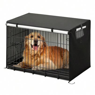 49 Inch Dog Crate Durable Waterproof Dog Cage Cover With Roll Up Door And Breathable Mesh Windows Crate Cover Suitable For Indoor And Outdoor Use Black.