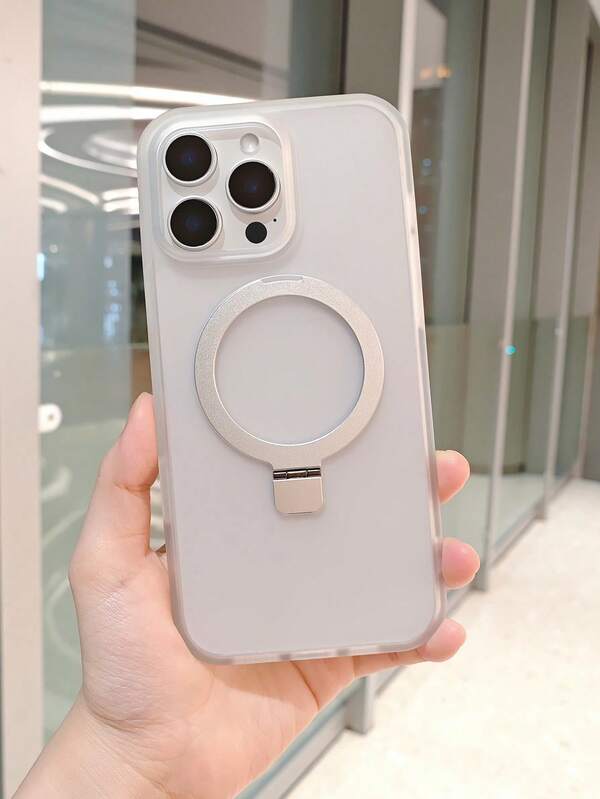 White Luxury Solid Color Metal Bracket Magnetic Phone Case For IP16 15 14 13 12 11 Pro Max Plus /17/17pro/17promax/17AIRSkin Feel Matte Back Cover Shockproof Hard Protection