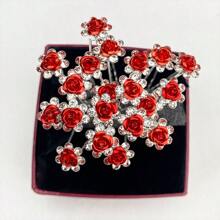 5pcs Set Elegant Faux Crystal & Gold Plated Rose Ditsy Floral Hair Clips, Bride Updo Accessories, U-Shaped Hair Pins, All Season