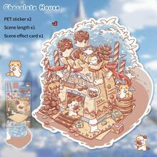 Cute Little Cat 3D Stereoscopic House Miniature Scene DIY Handmade Stickers And Collages, School Supplies,Back To School